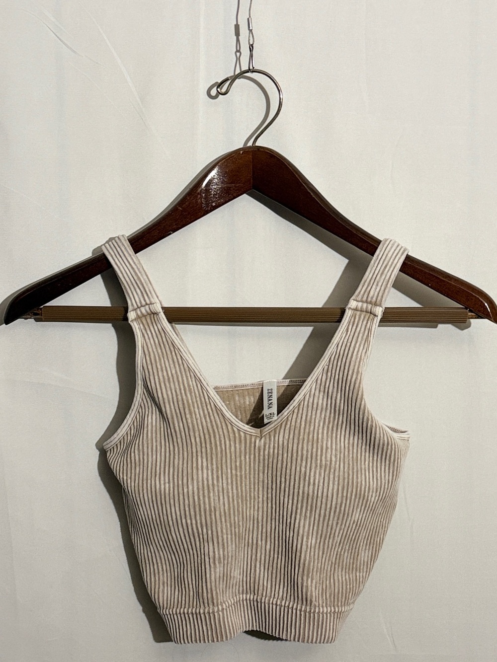Zenana Ash Mocha Ribbed V Neck Padded Brami L/XL